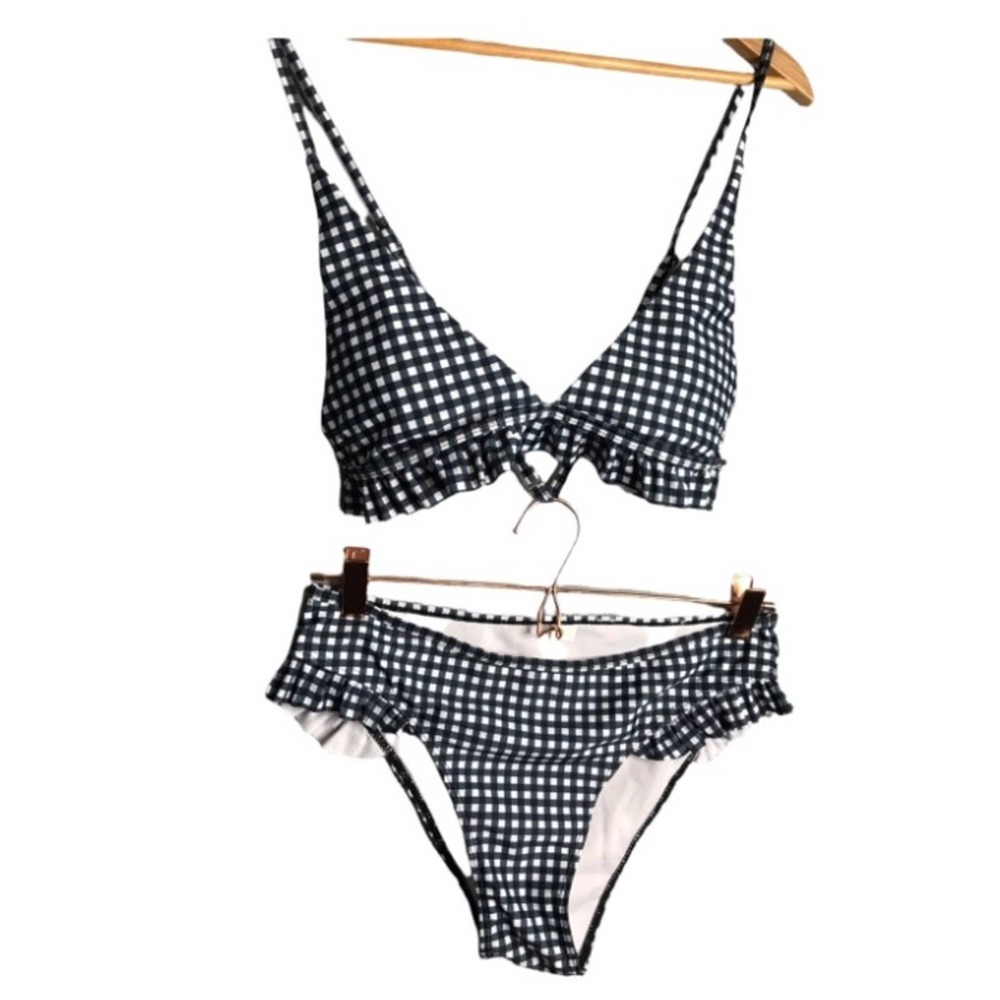 Shein | 2 piece bikini Blue & White Checkered Print 2 Piece Bathing Suit •